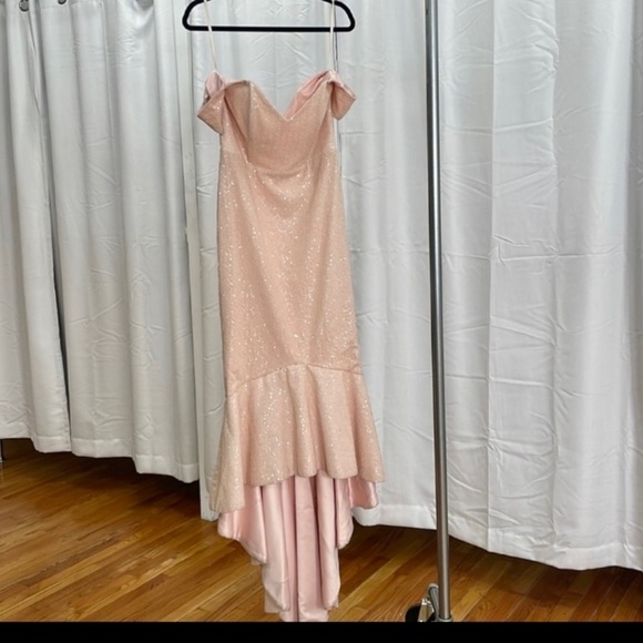 Light pink Portia & Scarlett off shoulder matte sequin midi / floor length dress - Picture 4 of 9